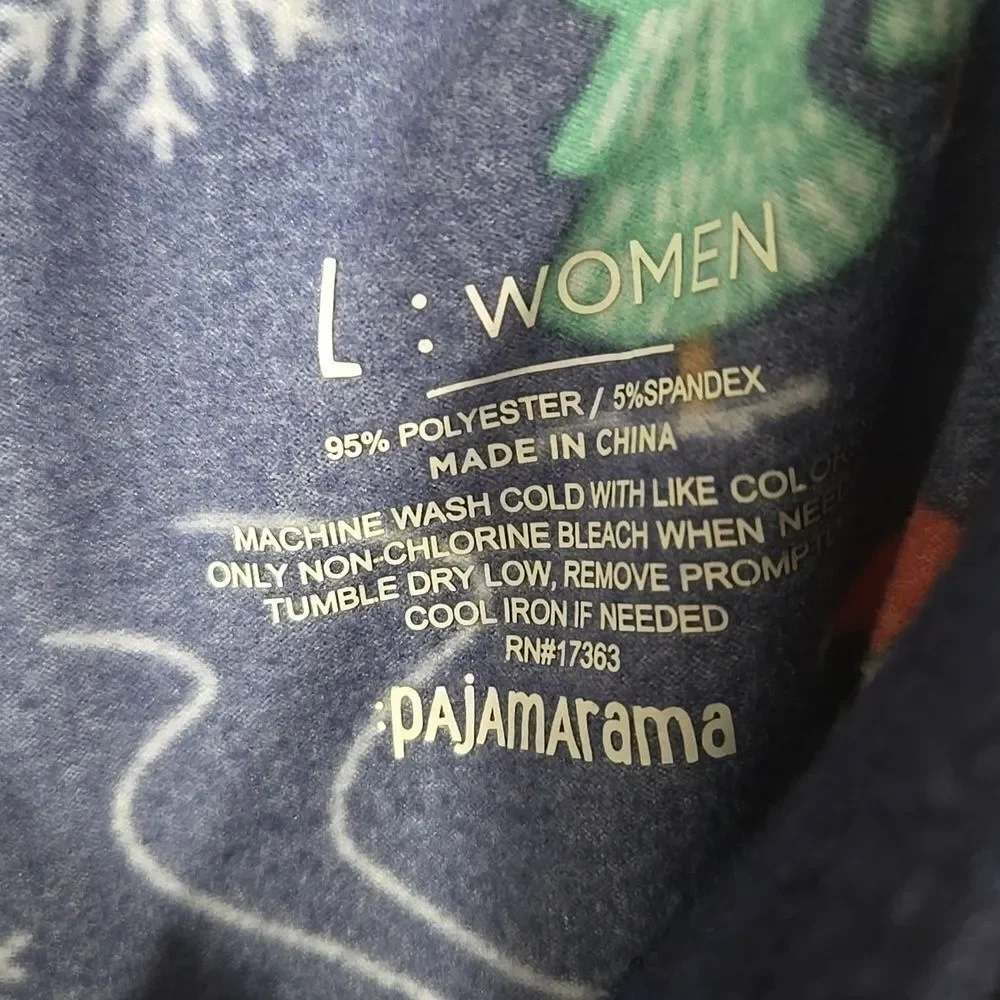 Christmas Dinosaur Pajama Pants Women L Navy Holiday Dino Lounge Joggers Pockets